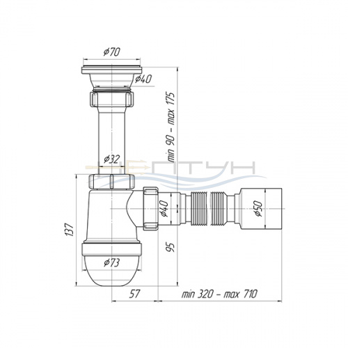 Сифон Ани 1 1/2х40 с гибкой трубой 40х50 C01102333