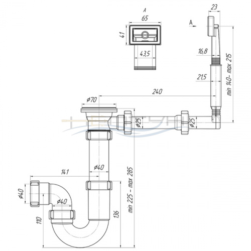 Сифон АНИ 1 1/2х40 прямоточный с жестким переливом D01403