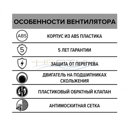Вентилятор Era E 125 S C с обратным клапаном и сеткой_7