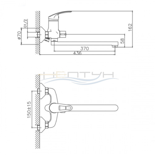 Однорычажный смеситель для ванны длинный  излив переключатель в корпусе d35 хром латунь, CN22523_2