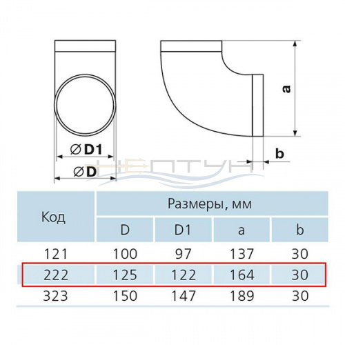 Отвод 90 D 125мм арт.222_2