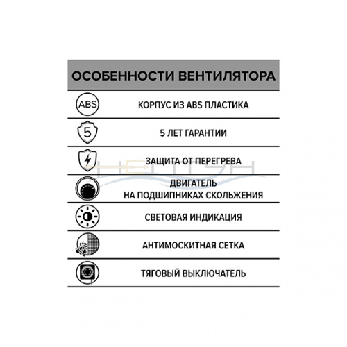 Вентилятор Era 4-02 вытяжной накладной с ТЯГОВЫМ ВЫКЛ без сетки, без обратного клапана D1007